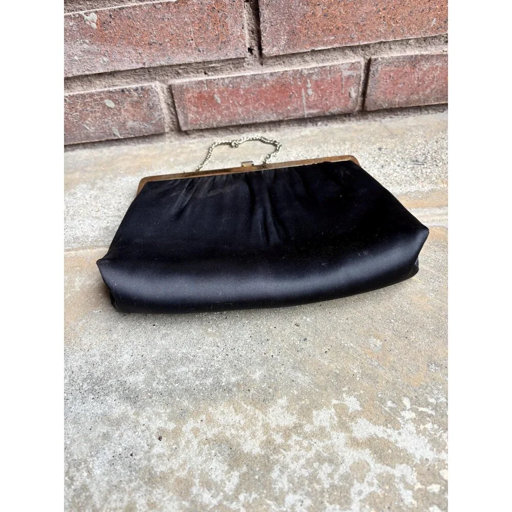 Black Satin Evening Bag 1950s 1960s